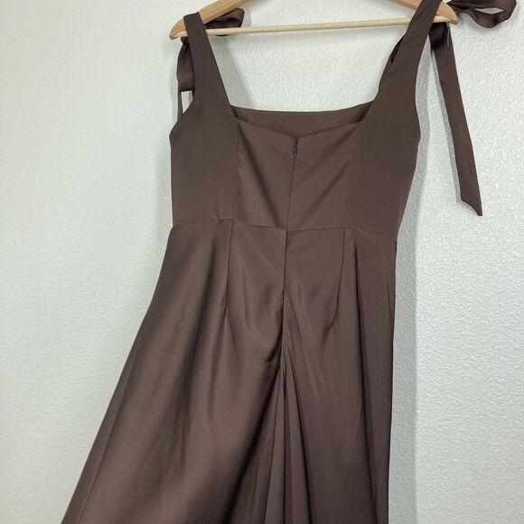 Birdy Grey Dress Womens Small Brown Satin Square Neck Tie Strap Maxi Bridesmaid - Picture 14 of 16